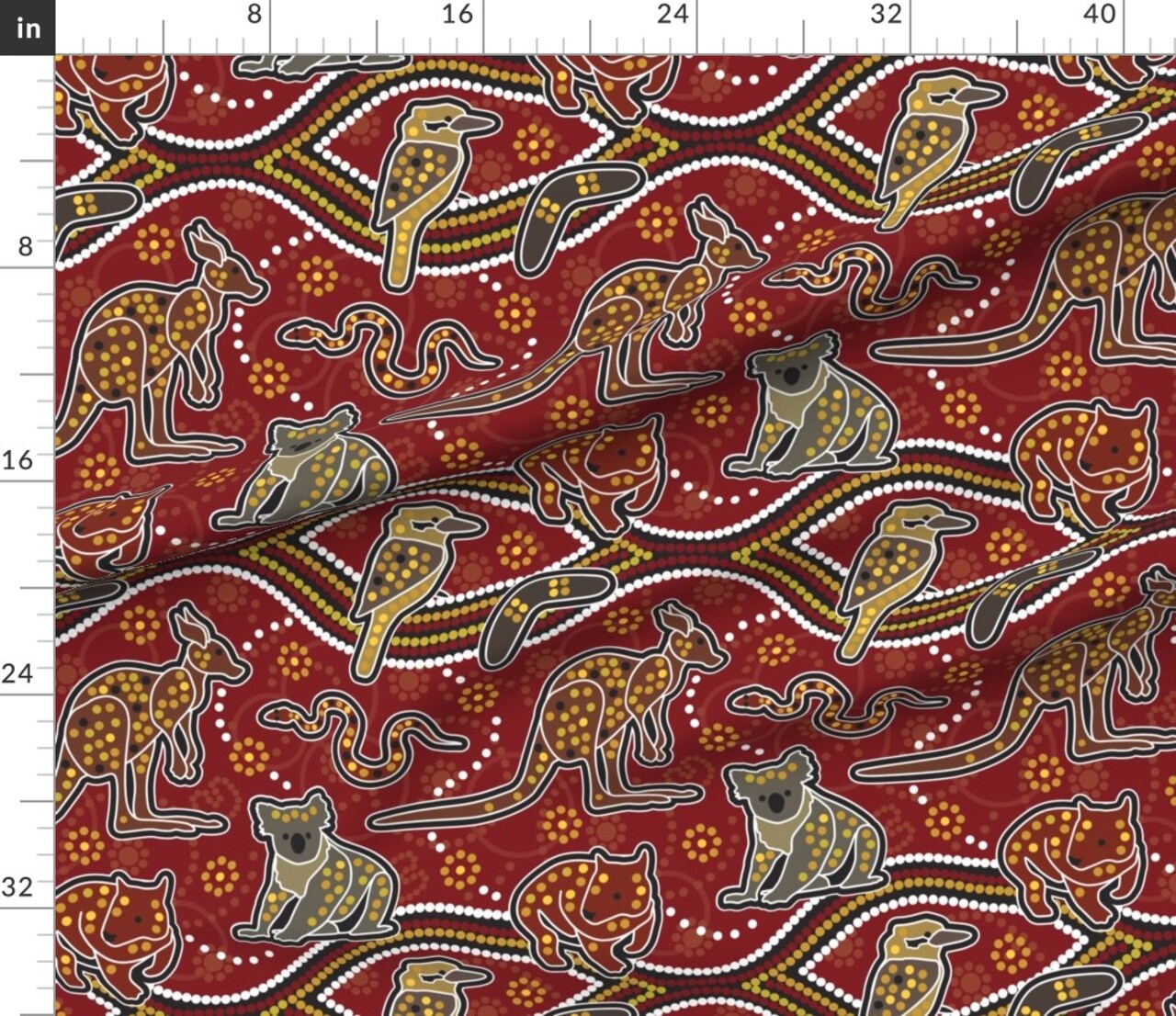 Australia Aussie Kangaroo Wombat Custom Printed Fabric by Spoonflower Various Fabrics by the Yard or Fat Quarter